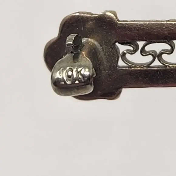 Art Deco Antique 10k White Gold Filigree Bar Pin Brooch Blue Sapphire Edwardian - Picture 8 of 10